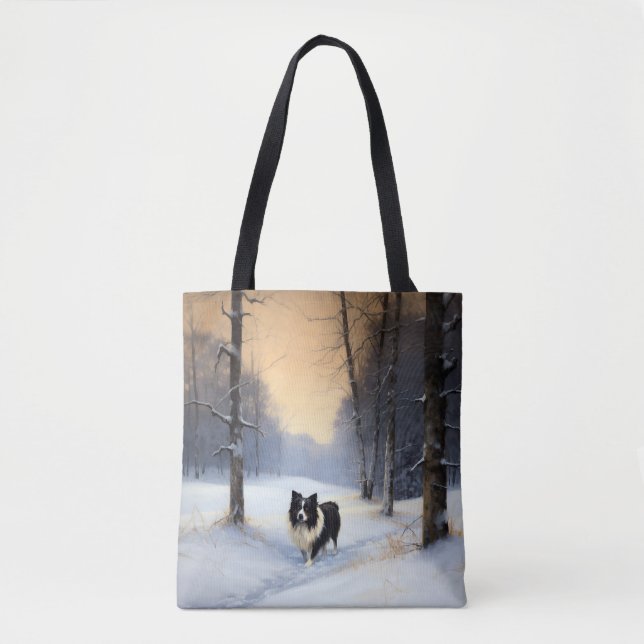 Bolsa Tote Border Collie Deixa Nevar Natal (Frente)