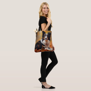 Bolsa Tote Border Collie  nas Folhas de Outono Caem Inspiraçã