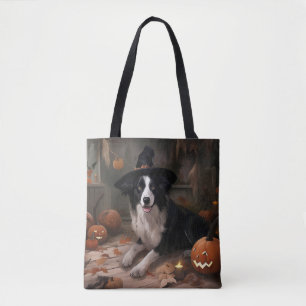 Bolsa Tote Border Collie Pumpkins Halloween Assustado