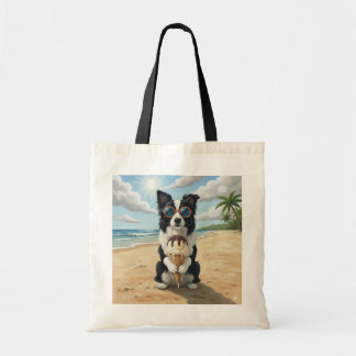 Bolsa Tote Border Collie segurando Casquinha de Sorvete