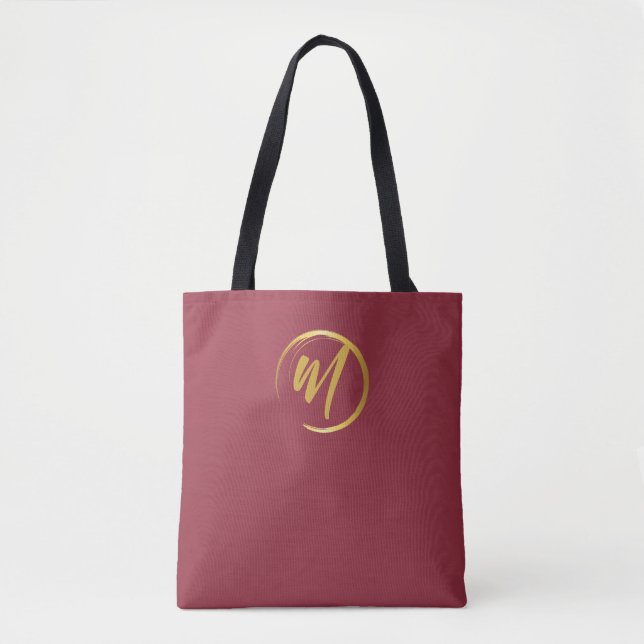 Bolsa Tote Borgonha e Monograma Dourado (Frente)