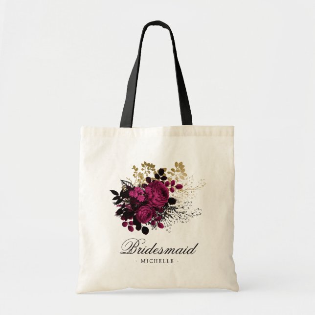 Bolsa Tote Borgonha - Marsala e Dourada Bridesmaid (Frente)