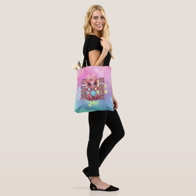Bolsa Tote Born to Be Unique Cute Pink Dragon– Inspirational  (No(a) Modelo)