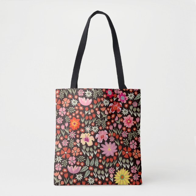 Bolsa Tote Borracha: Floral Vintage Invisível. (Frente)