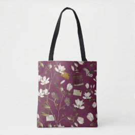 Bolsa Tote Bosque de Magnólias com Corujas em Vermelho Amorei
