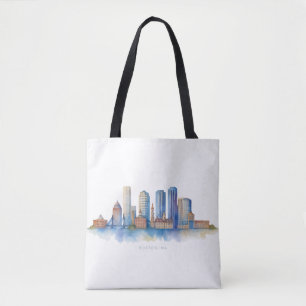 Bolsa Tote Boston City Skyline Watercolor   Mães de Boston Mo