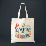 Bolsa Tote Boston Coastal Travel Illustration<br><div class="desc">Celebrate the charm of one of America’s most historic harbor cities with this vibrant coastal travel illustration inspired by Boston’s rich maritime culture, iconic architecture, and seaside traditions. This artwork combines playful nautical elements, historic city imagery, and classic coastal symbolism to create a cheerful design perfect for travelers, locals, and...</div>