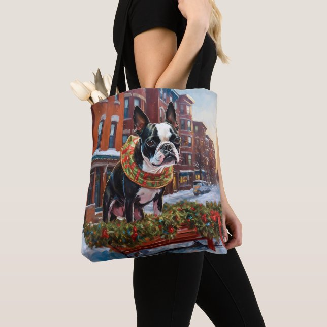 Bolsa Tote Boston Terrier Christmas Fesason (Close Up)