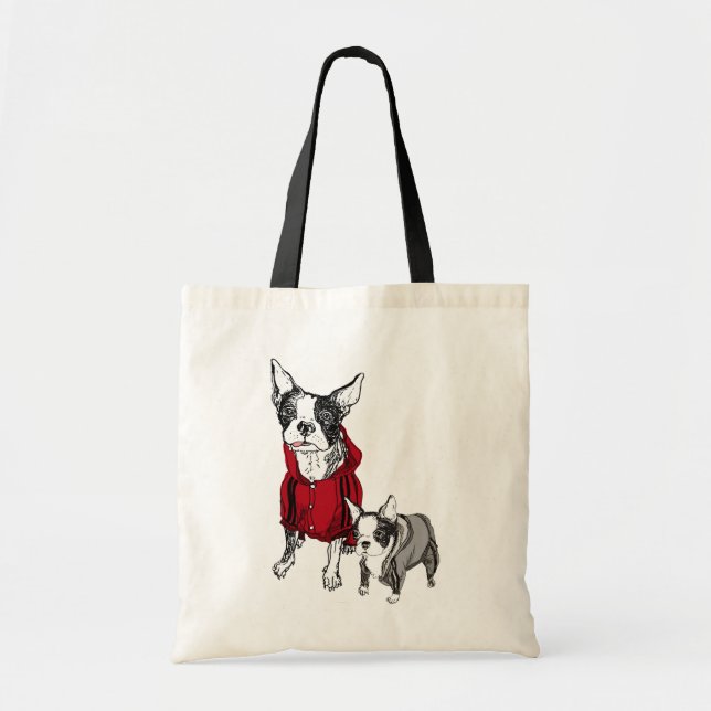 Bolsa Tote Boston Terrier com o filhote de cachorro no Tshirt (Frente)