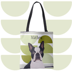Bolsa Tote Boston Terrier Dog - Geométrico Verde