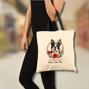 Bolsa Tote Boston Terrier Dog Mãe Floral Wreath
