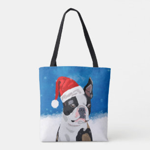 Bolsa Tote Boston Terrier Dog no Natal da Neve Feriado Feliz