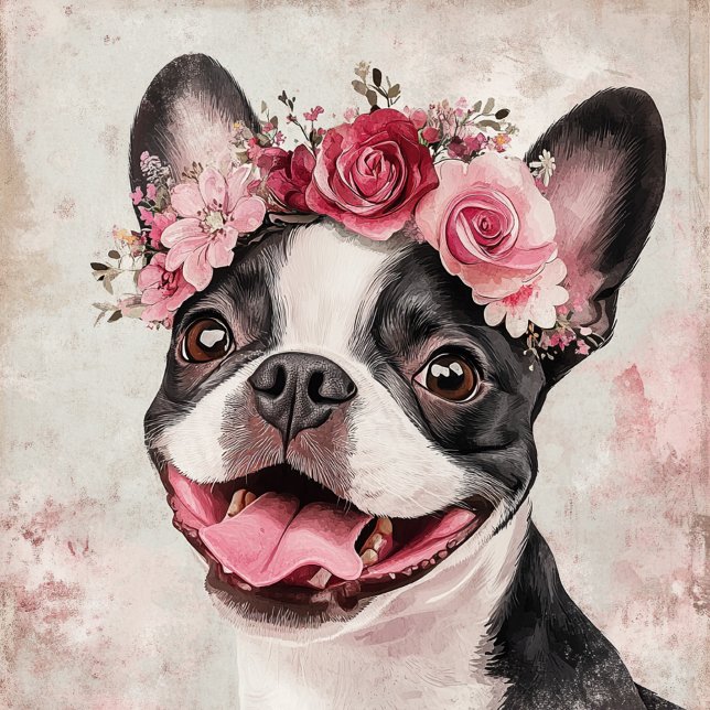Bolsa Tote Boston Terrier Dog Red Floral (Criador carregado)