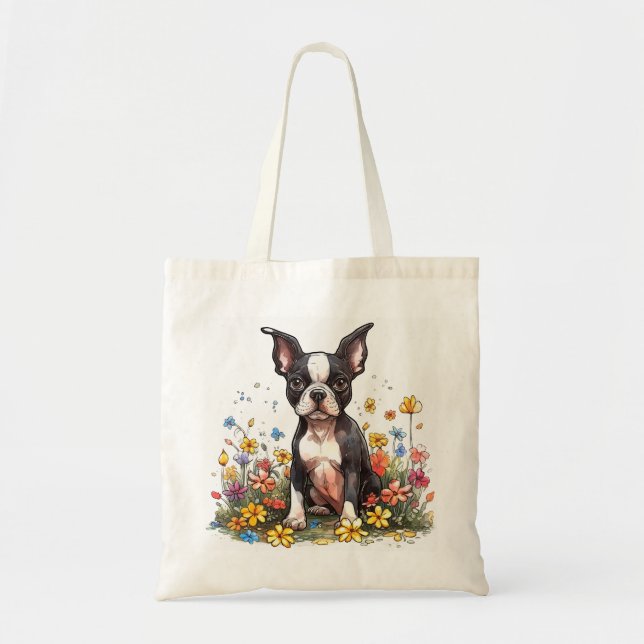 Bolsa Tote Boston Terrier em Bloom Tote Bag (Frente)