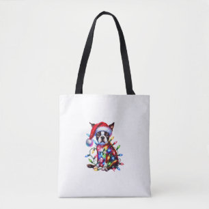 Bolsa Tote Boston Terrier Natal Ilumina Papai Noel Amor