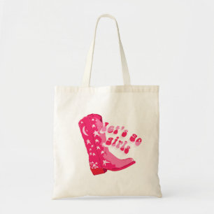 Bolsa Tote Bota de Cowgirl Rosa Vermelho Disco Fofo Feminino