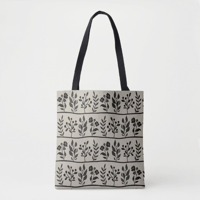 Bolsa Tote Botanic Rhapsody Black Floral Silhouette Botanical (Frente)