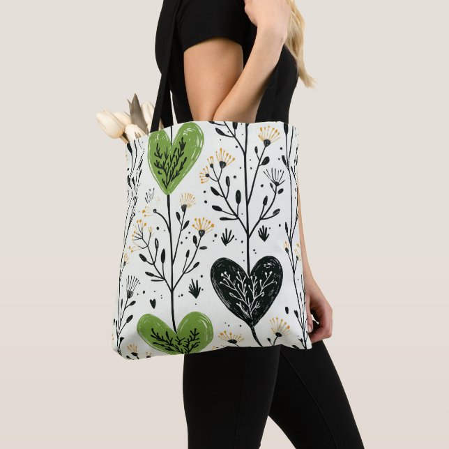 Bolsa Tote Botânica Coração Verde Moderno (Close Up)