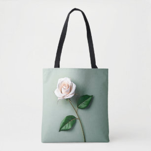 Bolsa Tote Botânica de Rosa Branca Elegante