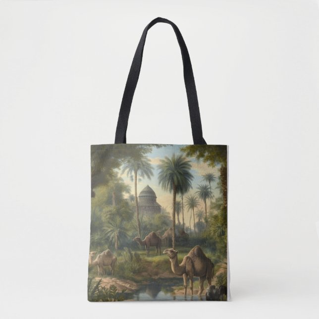 Bolsa Tote Botânica: dromedários na selva perto de um rio (Frente)