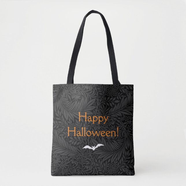 Bolsa Tote Botânica Floral do Halloween Preto Elegante (Frente)