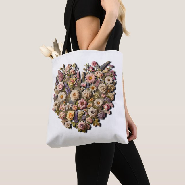 Bolsa Tote Botânica Floral em Forma Cardíaca (Close Up)