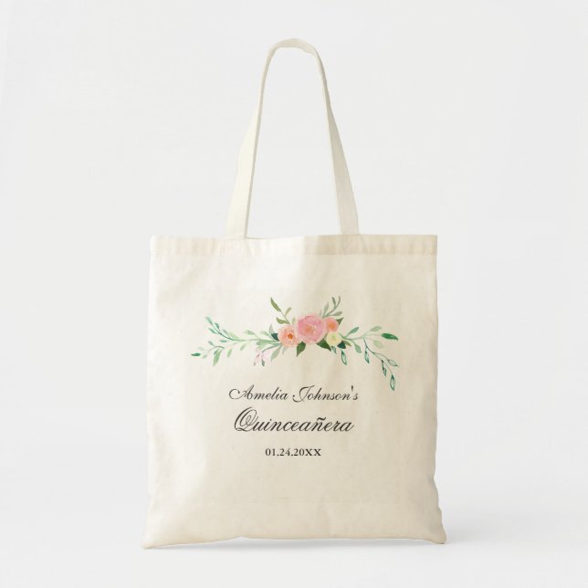 Bolsa Tote Botânica Floral Watercolor Quinceanera Tote Bag (Frente)