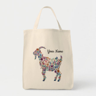 Bolsa Tote Botânica Personalizada de Cabra Floral Animal de F