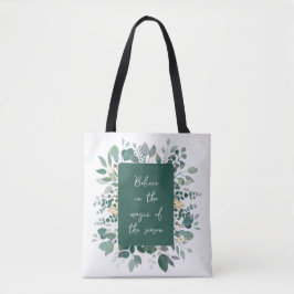 Bolsa Tote Botânica Sazonal Aguarela Verde Dourada