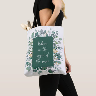 Bolsa Tote Botânica Sazonal Aguarela Verde Dourada