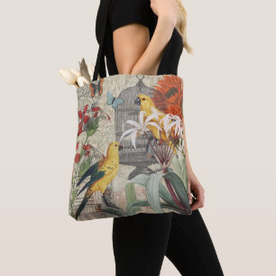 Bolsa Tote Botânica Vintage de Pássaros Natureza Antiga Tropi