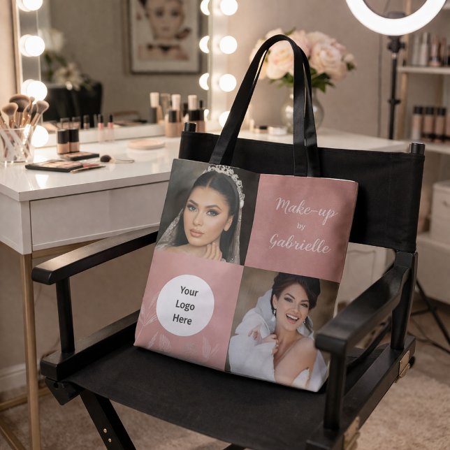 Bolsa Tote Botanical Dusty Rose Boho Photo White Script Logo (Criador carregado)