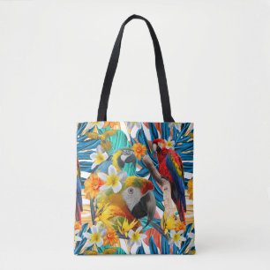 Bolsa Tote Botânico colorido do Macaw tropical do papagaio da