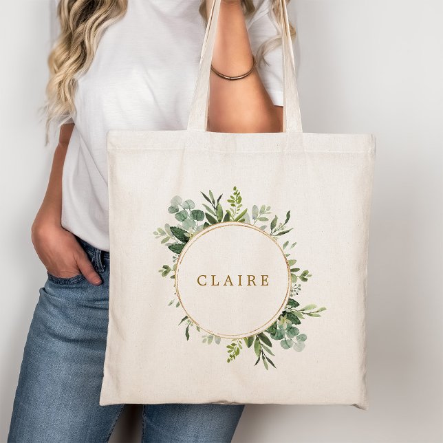 Bolsa Tote Botânico Dourado Folhagem Personalizado (Criador carregado)