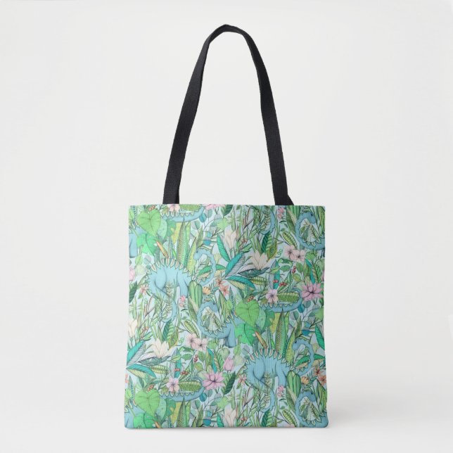 Bolsa Tote Botânico improvável com dinossauros - pastels (Frente)
