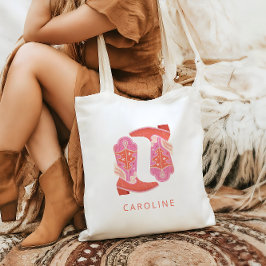 Bolsa Tote Botas Cowboy Ocidentais Rosa e Laranja Personaliza