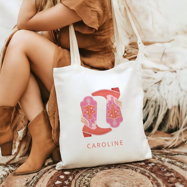 Bolsa Tote Botas Cowboy Ocidentais Rosa e Laranja Personaliza (Criador carregado)