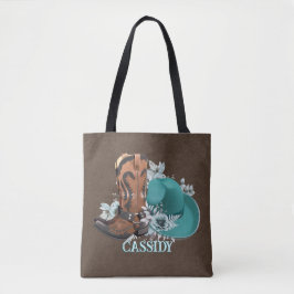 Bolsa Tote Botas de cowboy de cowboy de camisola de turquesa