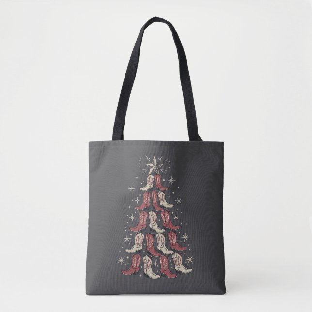 Bolsa Tote Botas de Cowboy de Natal Ocidental Árvore Botas de (Frente)