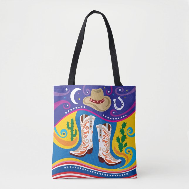 Bolsa Tote Botas de Cowboy e Estrelas do Deserto (Frente)