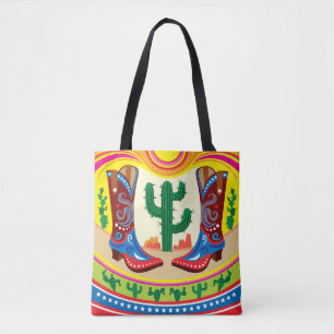 Bolsa Tote Botas de Cowboy e Sol do Deserto