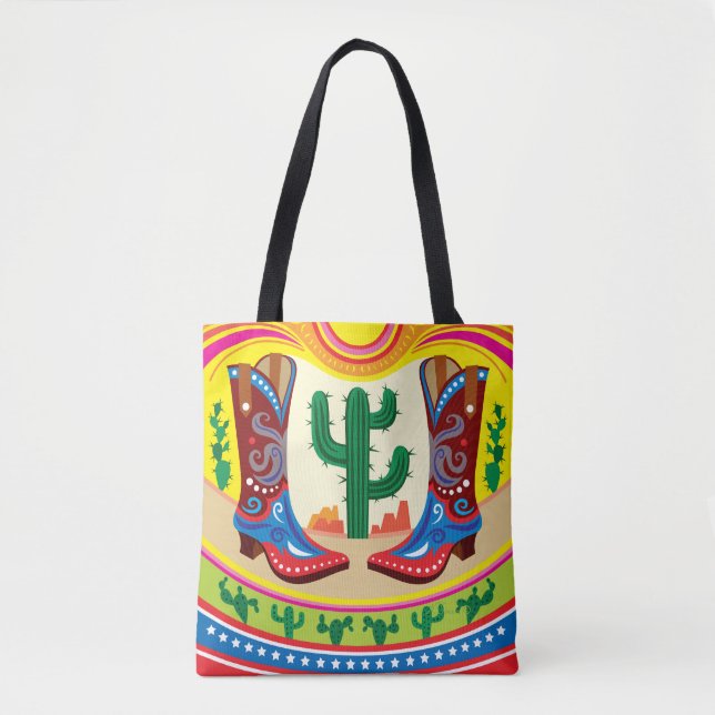 Bolsa Tote Botas de Cowboy e Sol do Deserto (Frente)