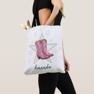 Bolsa Tote Botas de Dança em Linha Rosa e Estrelas 
