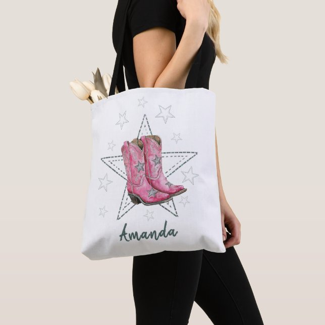 Bolsa Tote Botas de Dança em Linha Rosa e Estrelas  (Close Up)