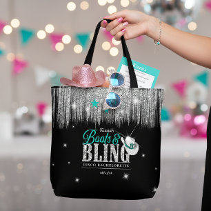 Bolsa Tote Botas 'n Brilho Disco Despedida de Solteira Teal I