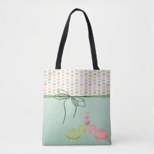 Bolsa Tote Botões Coloridos de Menina,Tartarugas Apaixonadas