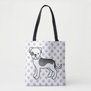 Bolsa Tote Bótulo e patas de cachorro branco preto Piebald am