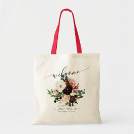Bolsa Tote Bourgundy+Rosas Blush, Flores de Aquarela Boas-vin