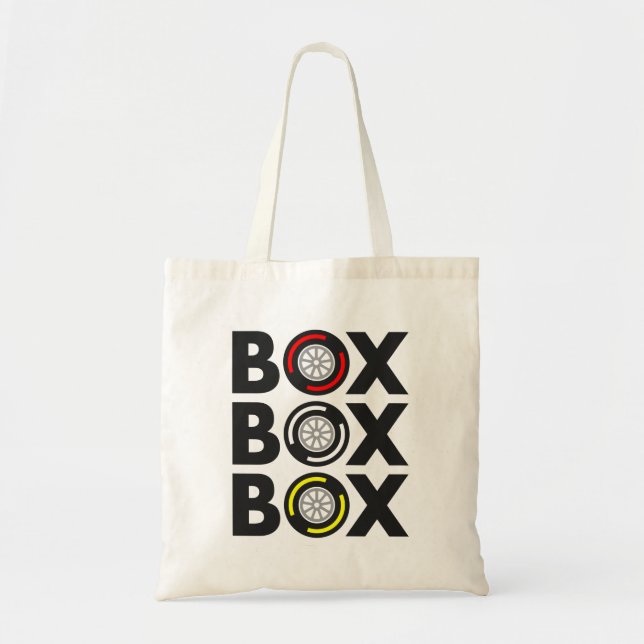 Bolsa Tote "Box Box Box Box" F1 Design do conjunto do pneu (Frente)
