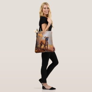 Bolsa Tote Boxeador nas Folhas de Outono Caem Inspiração
